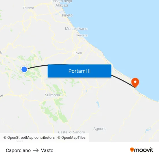 Caporciano to Vasto map
