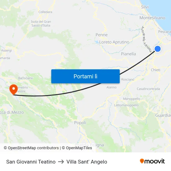 San Giovanni Teatino to Villa Sant' Angelo map