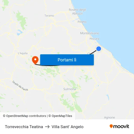 Torrevecchia Teatina to Villa Sant' Angelo map