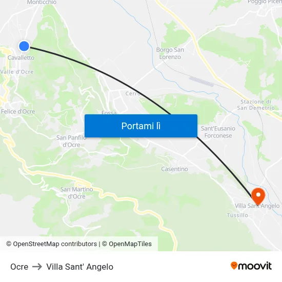Ocre to Villa Sant' Angelo map