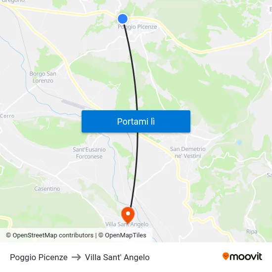 Poggio Picenze to Villa Sant' Angelo map
