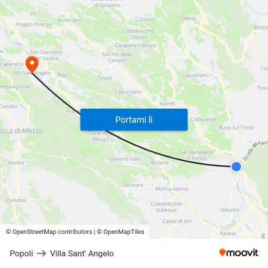 Popoli to Villa Sant' Angelo map