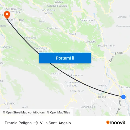 Pratola Peligna to Villa Sant' Angelo map