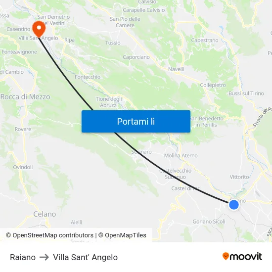 Raiano to Villa Sant' Angelo map