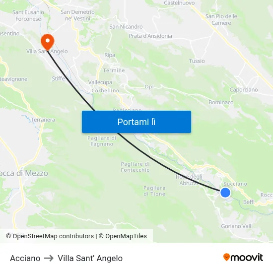 Acciano to Villa Sant' Angelo map