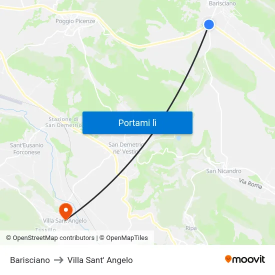 Barisciano to Villa Sant' Angelo map