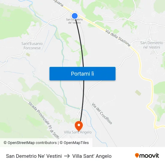 San Demetrio Ne' Vestini to Villa Sant' Angelo map