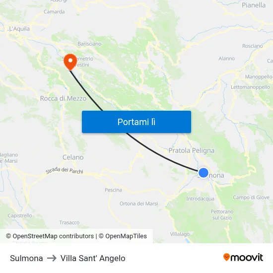 Sulmona to Villa Sant' Angelo map