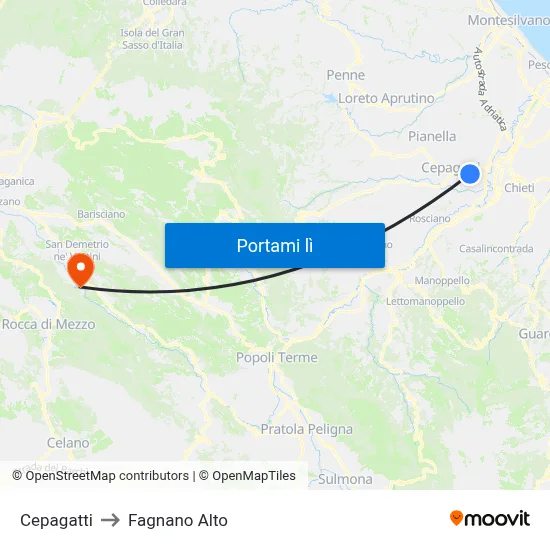 Cepagatti to Fagnano Alto map
