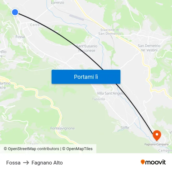 Fossa to Fagnano Alto map