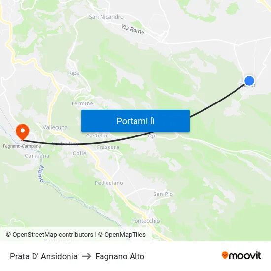 Prata D' Ansidonia to Fagnano Alto map