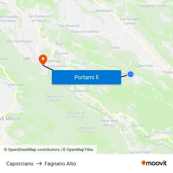 Caporciano to Fagnano Alto map