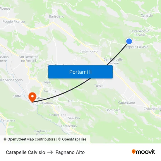 Carapelle Calvisio to Fagnano Alto map
