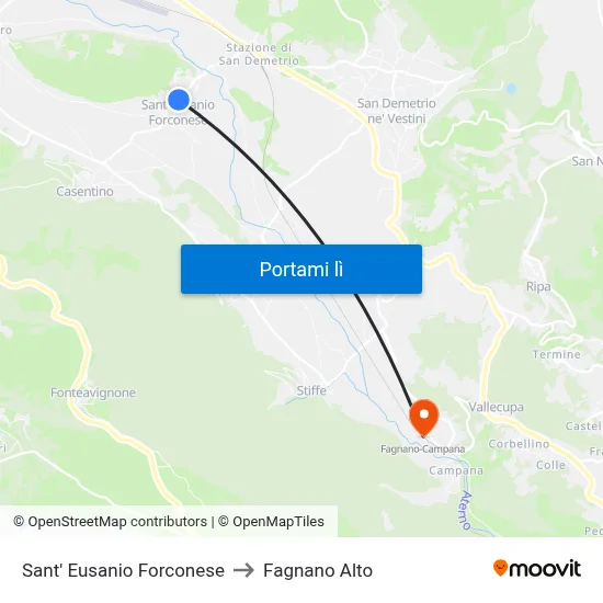Sant' Eusanio Forconese to Fagnano Alto map