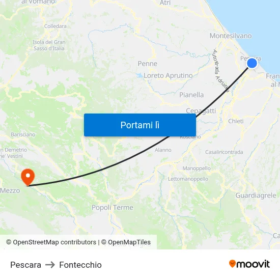 Pescara to Fontecchio map