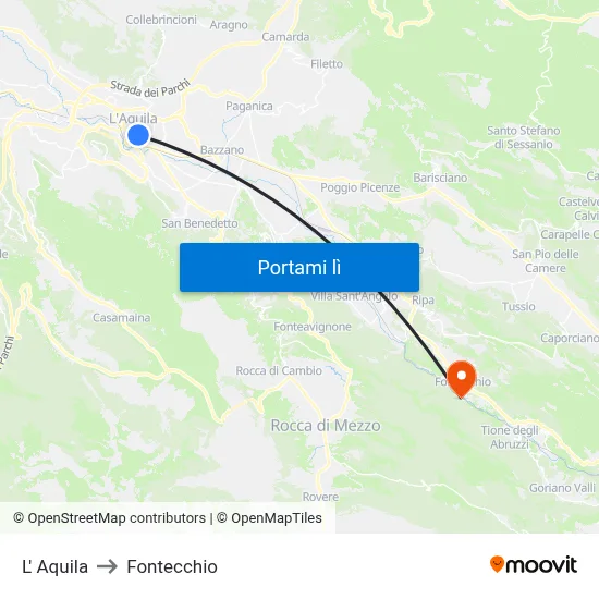 L' Aquila to Fontecchio map