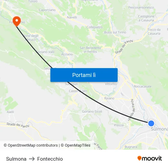 Sulmona to Fontecchio map