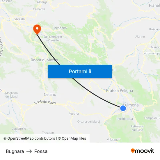 Bugnara to Fossa map