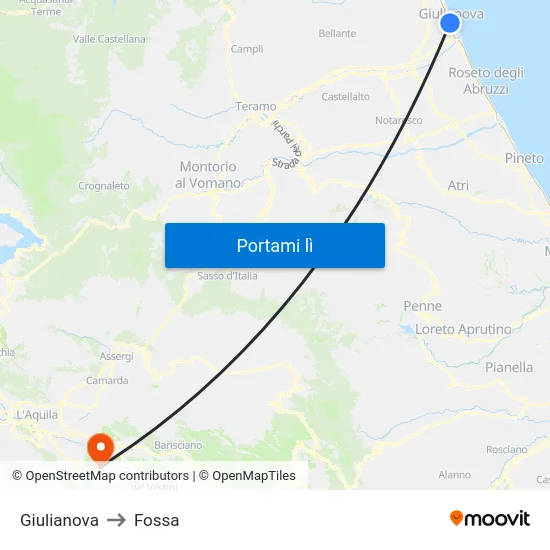 Giulianova to Fossa map