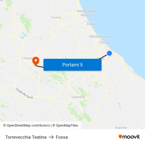 Torrevecchia Teatina to Fossa map