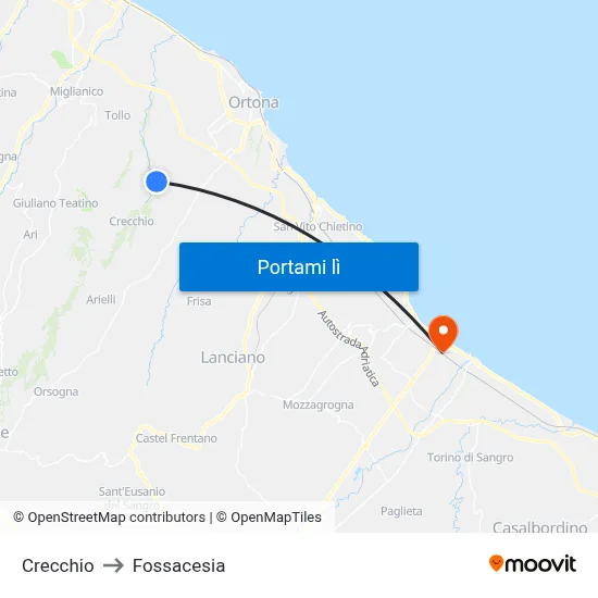 Crecchio to Fossacesia map