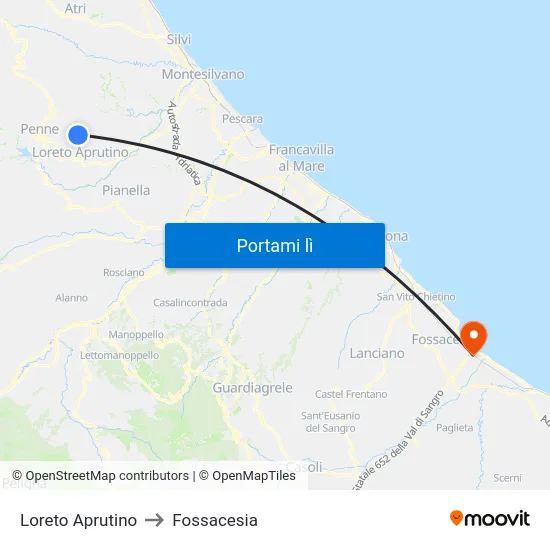 Loreto Aprutino to Fossacesia map