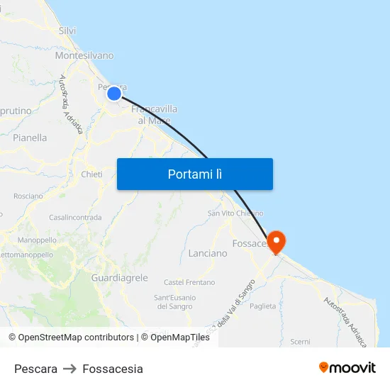 Pescara to Fossacesia map