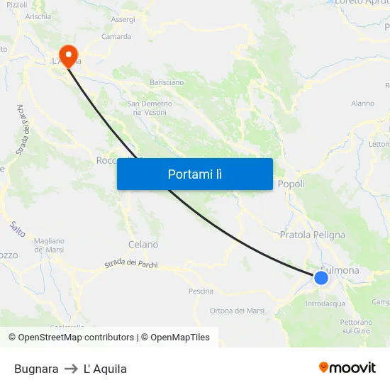 Bugnara to L' Aquila map