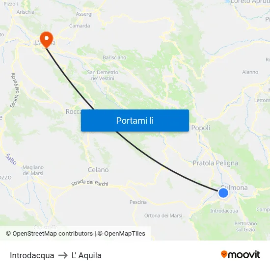 Introdacqua to L' Aquila map