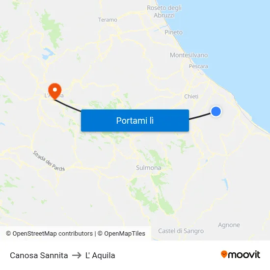 Canosa Sannita to L' Aquila map