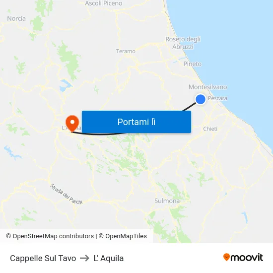 Cappelle Sul Tavo to L' Aquila map