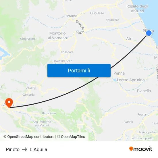 Pineto to L' Aquila map
