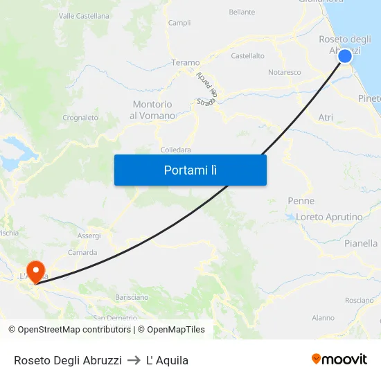 Roseto Degli Abruzzi to L' Aquila map