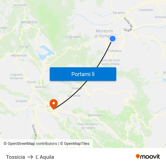 Tossicia to L' Aquila map