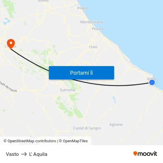 Vasto to L' Aquila map