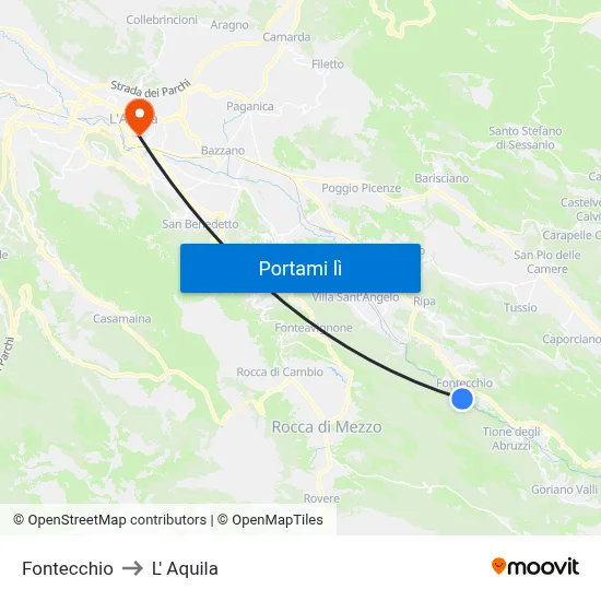 Fontecchio to L' Aquila map