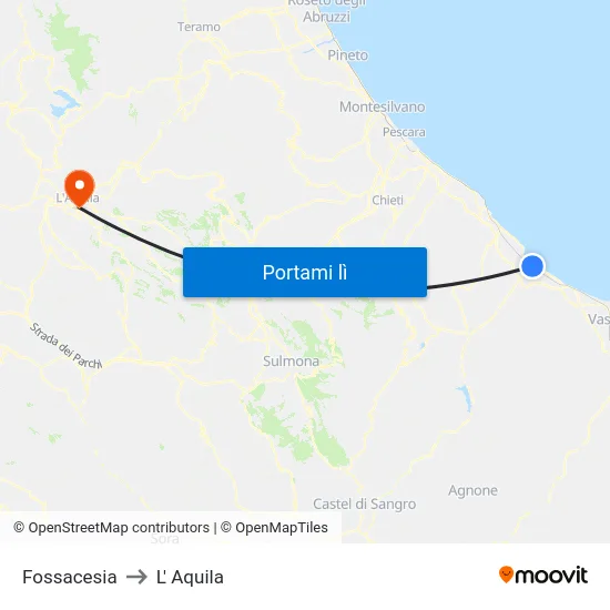 Fossacesia to L' Aquila map
