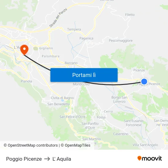 Poggio Picenze to L' Aquila map