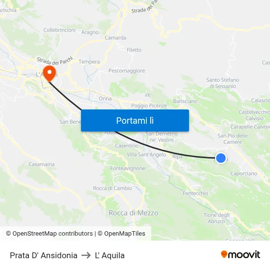 Prata D' Ansidonia to L' Aquila map