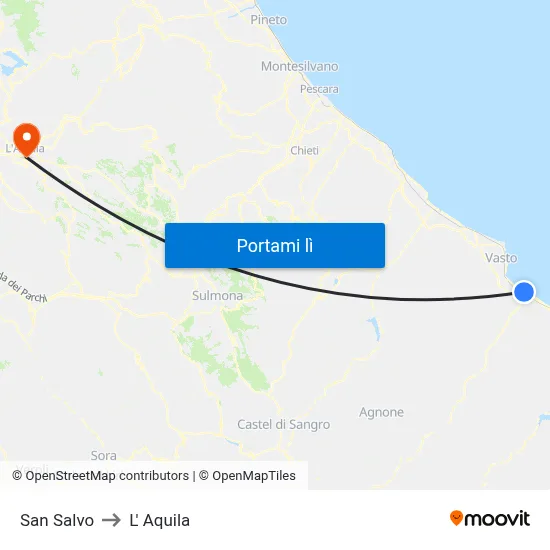 San Salvo to L' Aquila map