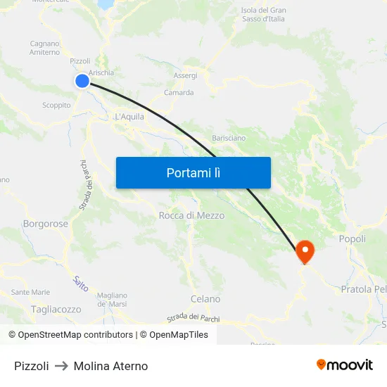 Pizzoli to Molina Aterno map