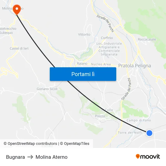 Bugnara to Molina Aterno map