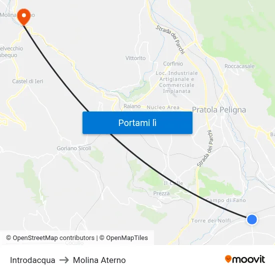 Introdacqua to Molina Aterno map