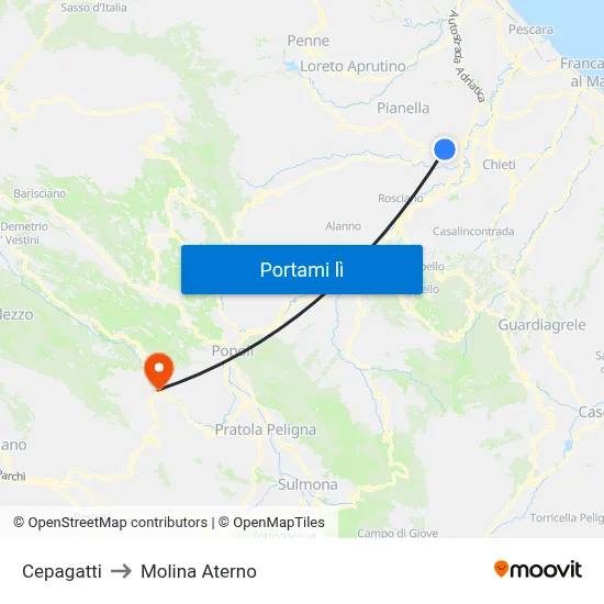 Cepagatti to Molina Aterno map