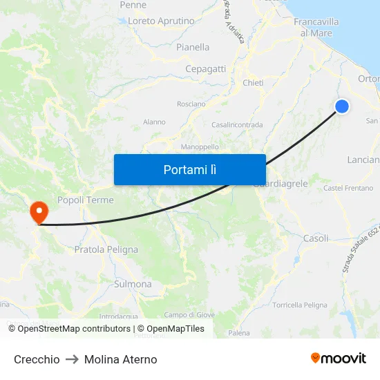 Crecchio to Molina Aterno map