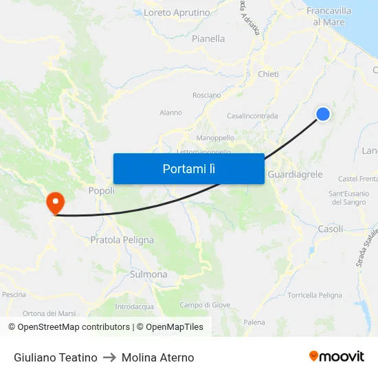 Giuliano Teatino to Molina Aterno map