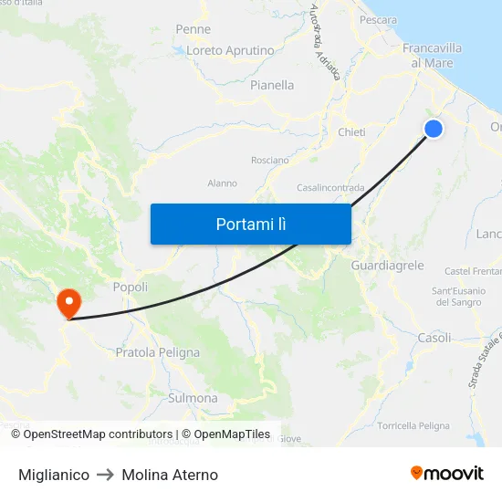 Miglianico to Molina Aterno map