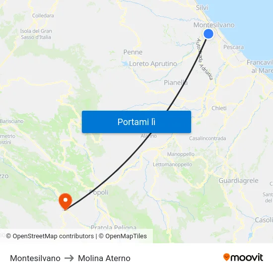 Montesilvano to Molina Aterno map