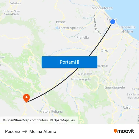 Pescara to Molina Aterno map