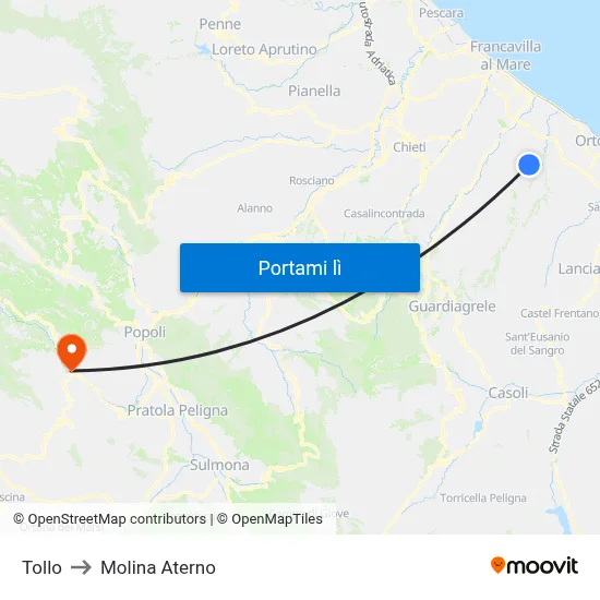 Tollo to Molina Aterno map